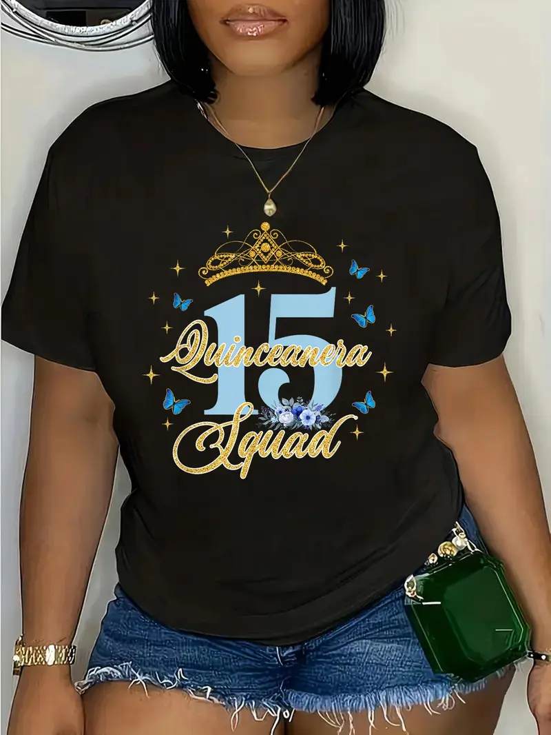 100% Cotton Quinceanera Squad T-shirt Mis Quince Anos 15th Birthday Girl T-Shirt