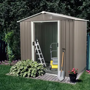 6 x 5 FT Outdoor Storage Shed, Metal Garden Shed with Floor Frame, Tool Shed Outdoor Storage with Lockable Sliding Doors & Window & Air Vents, Storage House Waterproof for Backyard, Lawn, Gray