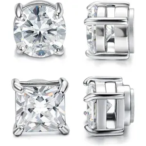 CASSIECA 2 Pairs Unisex Stainless Steel Magnetic Stud Earrings, Non-Piercing 5-8MM CZ, Men's Accessories, Jewelry for Women, Accessories Adults Summervibes