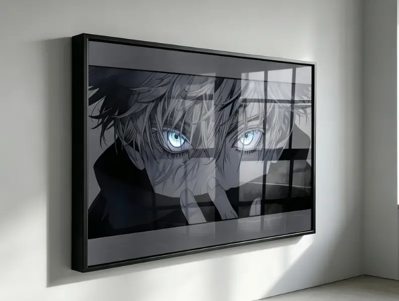 Jujutsu Kaisen Gojo Satoru Anime Style Frameless Wood Canvas Wall Art - Decorative Blue Eyes Character Print for Bedroom, Home Decor Posters & Prints