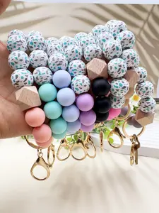 Silicone Irregular Pattern Beaded Wrist Keychain Charm, DIY Silicone Bead Keychain, Bohemian Style Keychain, Lanyard, Wrist Key Ring Gift