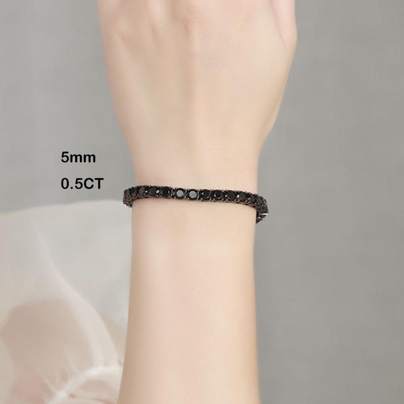 EWYA Full 3/4/5/6.5mm Black Moissanite Tennis Bracelet for Men Women Unisex 925 Silver Plated 18K Black Gold Hip Hop Bracelets