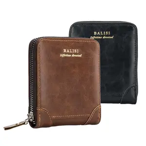 Leather Zipper Wallet With Coin Pocket, RFID Blocking Zip Around Front Pocket Bifold Wallet, Gift for Men