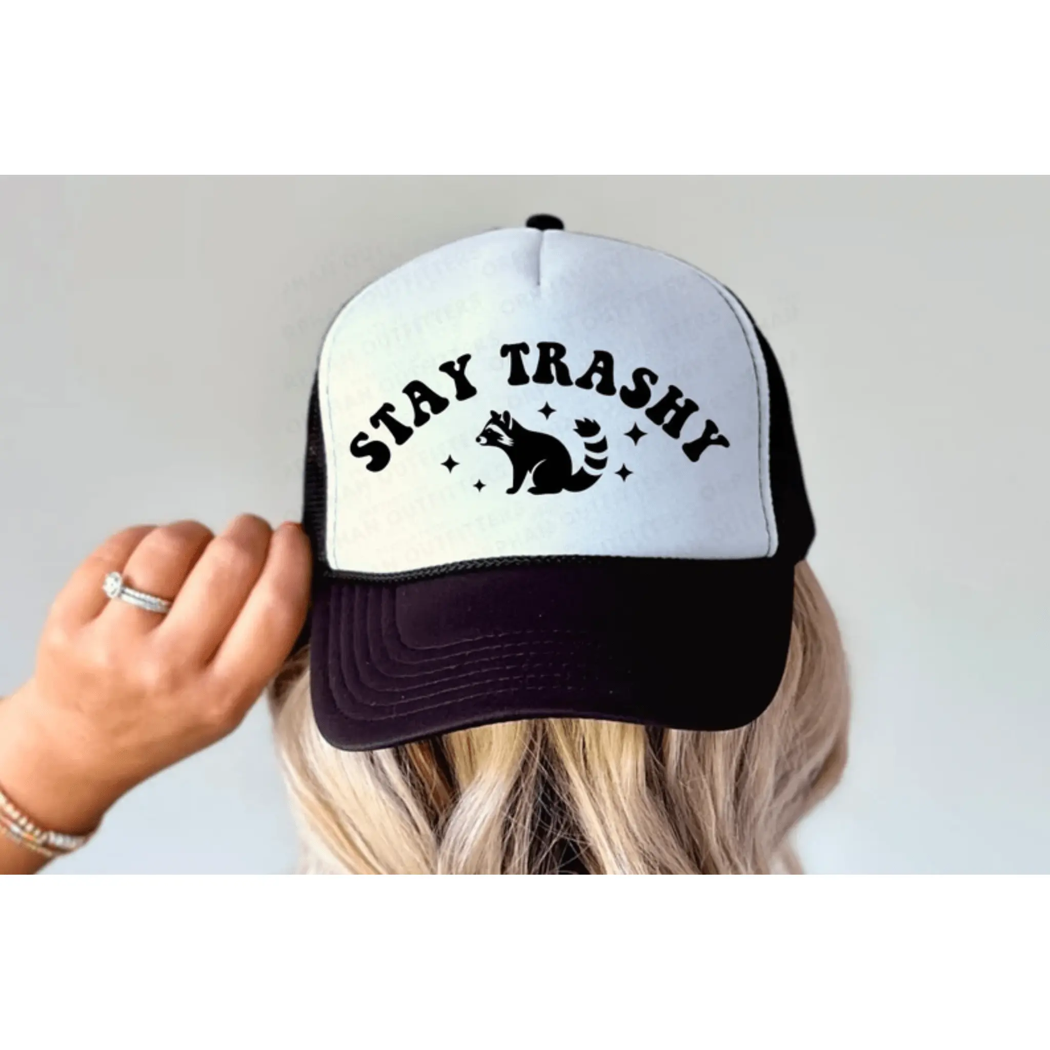 RTS STAY TRASHY RACOON SINGLE COLOR BLACK DTF DIRECT TO FILM transfers HAT SIZE  (HAT NOT INCLUDED)  33-F