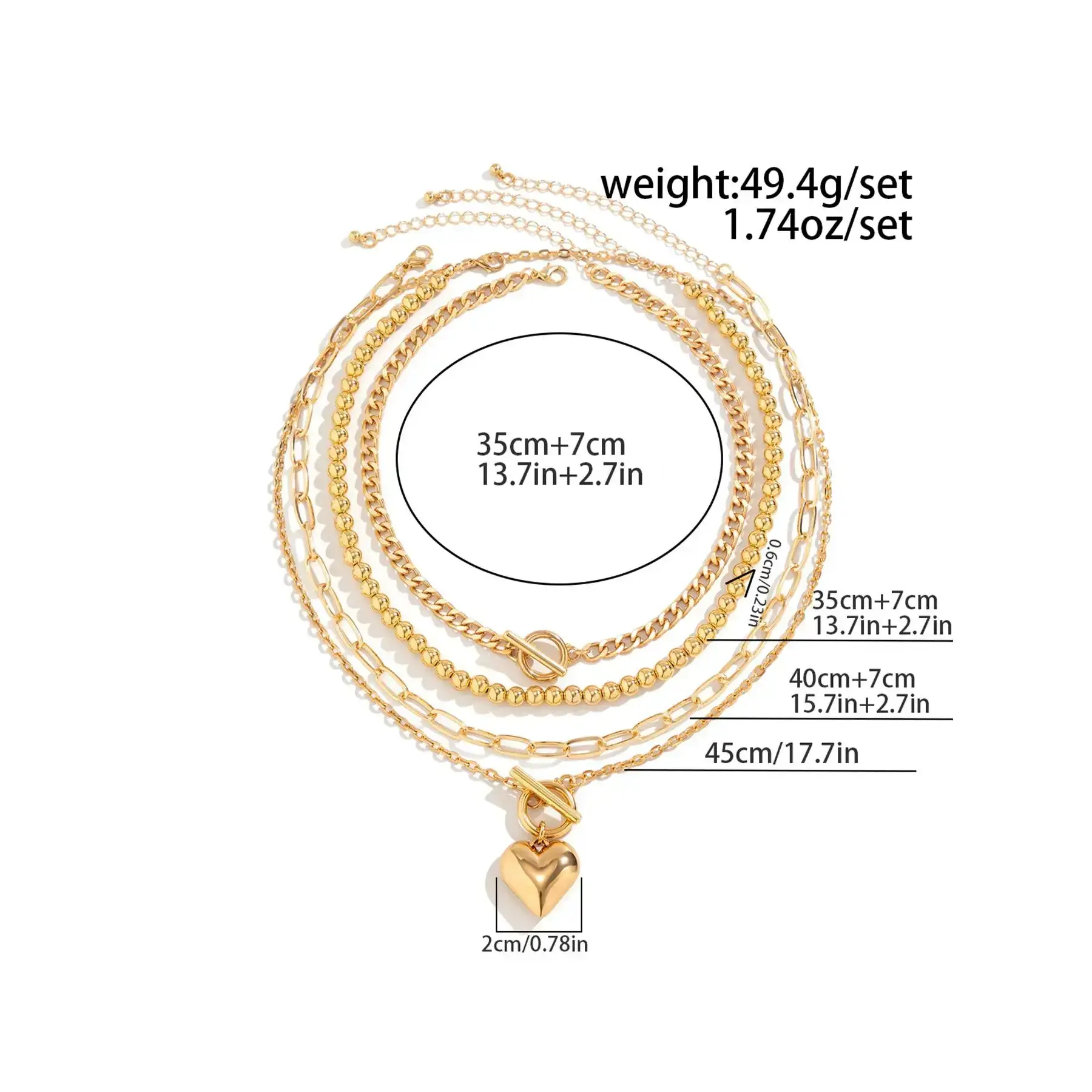 Women's punk style heart-shaped necklace and bead necklace, stackable collarbone chain, multi-layer necklace, fashionable buckle design matching necklace, fashionable full set jewelry as a gift for girlfriends, exquisite jewelry Women's punk style heart-shaped necklace and bead necklace, stackable collarbone chain, multi-layer necklace, fashionable buckle design matching necklace, fashionable full set jewelry as a gift for girlfriends, exquisite jewelry