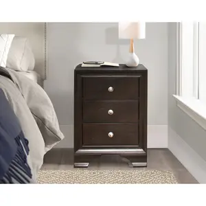 Brown Cherry Finish 3-Drawers Nightstand with 2 USB Ports Transitional Bedroom Furniture 1pc Bedside Table Wooden