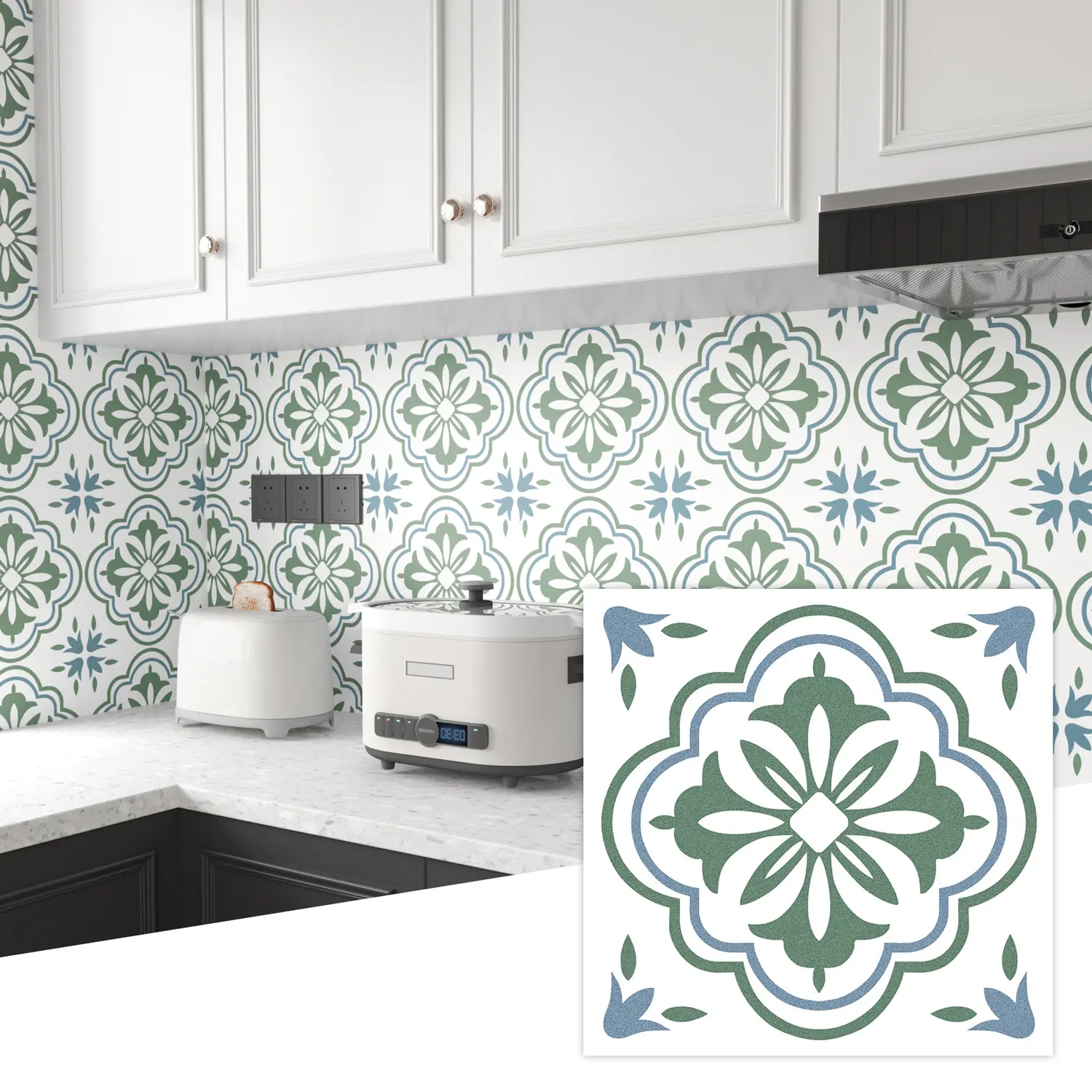 Jeedeson Green Vinyl Peel and Stick Wall Roll for Kitchen 120 in. L x 12 in. W x 0.04 in. T self-adhesive wallpaper, Peel And Stick Wallpaper, Renter Friendly Wallpaper