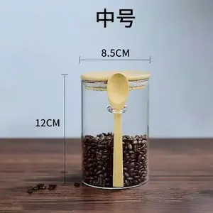 Transparent Spice Glass Jars with Bamboo Lids and Wooden Spoon Sealing Food Storage Leaf Tea Containers for Home Kitchen Does not apply Utensils Cover Seasoning Handheld Tin