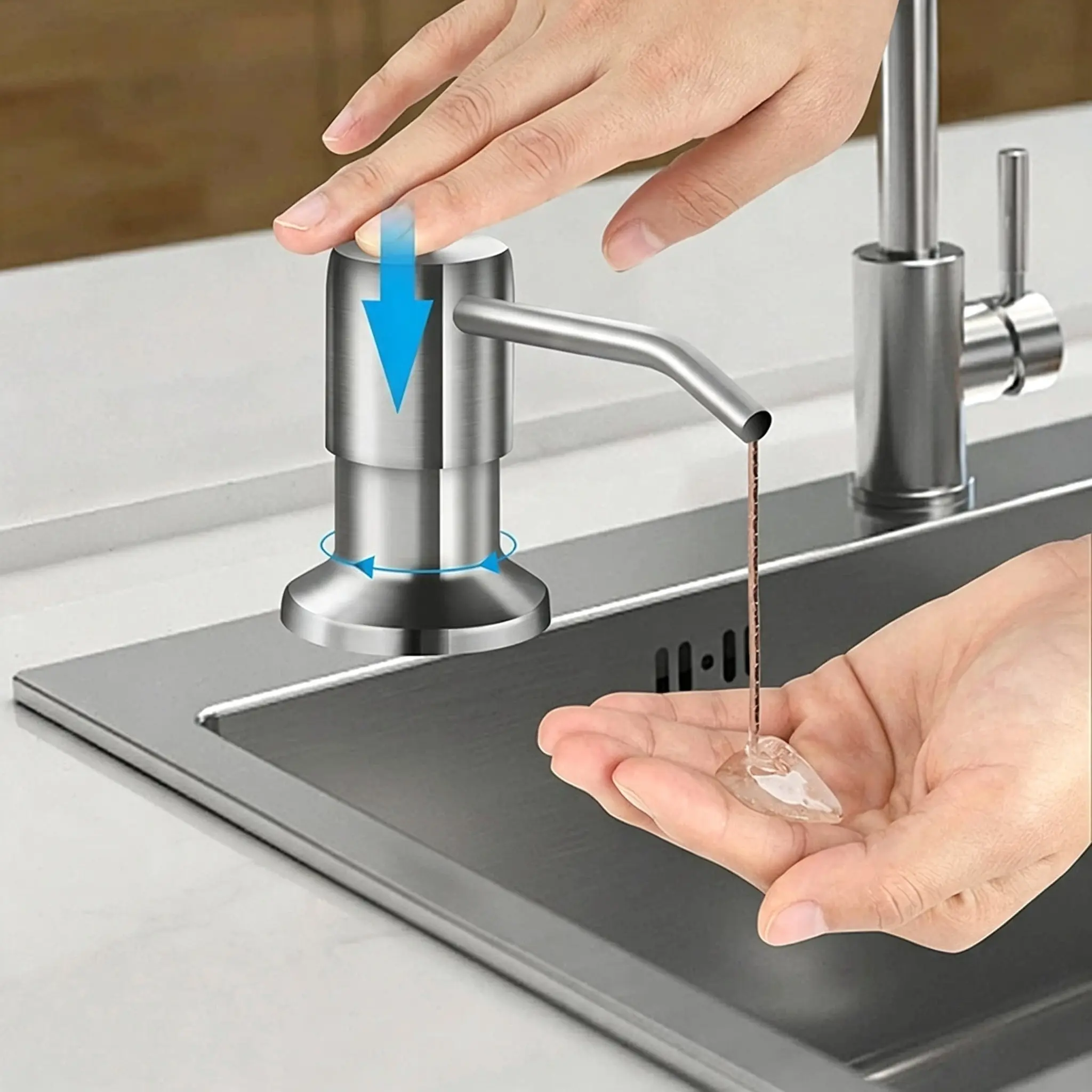 Dish Soap Dispenser for Kitchen Sink (Brushed Nickel), Countertop Sink Soap Dispenser Water Pump with 39" No-Spill Extension Tube Kit Design for Kitchen Bathroom, No More Refills (Sliver)
