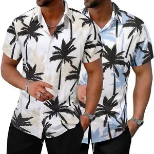 Gihuo 2 Pack Beach Shirts for Men Short Sleeve Button Down Tropical Print Summer Hawaiian Shirt Casual Menswear Top Short Sleeve Collared Wetsuit