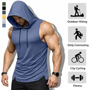 Men’s sleeveless hooded tank top in a solid color, featuring a casual tie design, high waist, and low crotch—suitable for outdoor leisure wear, ideal as a gift for a husband, and perfect for wearing when going out.