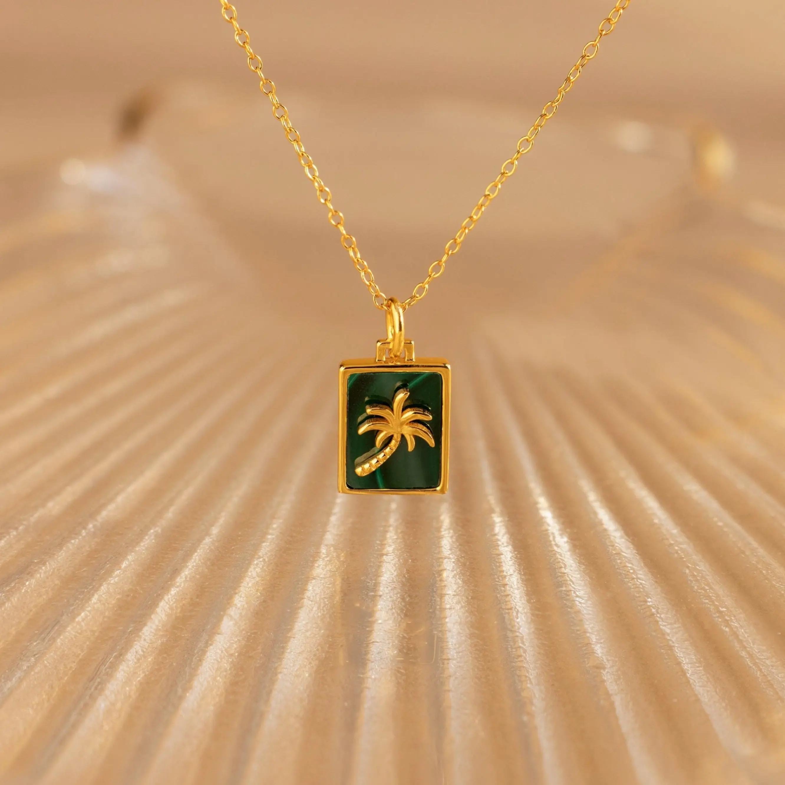 Malachite Palm Tree Necklace by Caitlyn Minimalist - Dainty Green Birthstone Pendant Necklace - Boho Jewelry - Plant Lover Gift