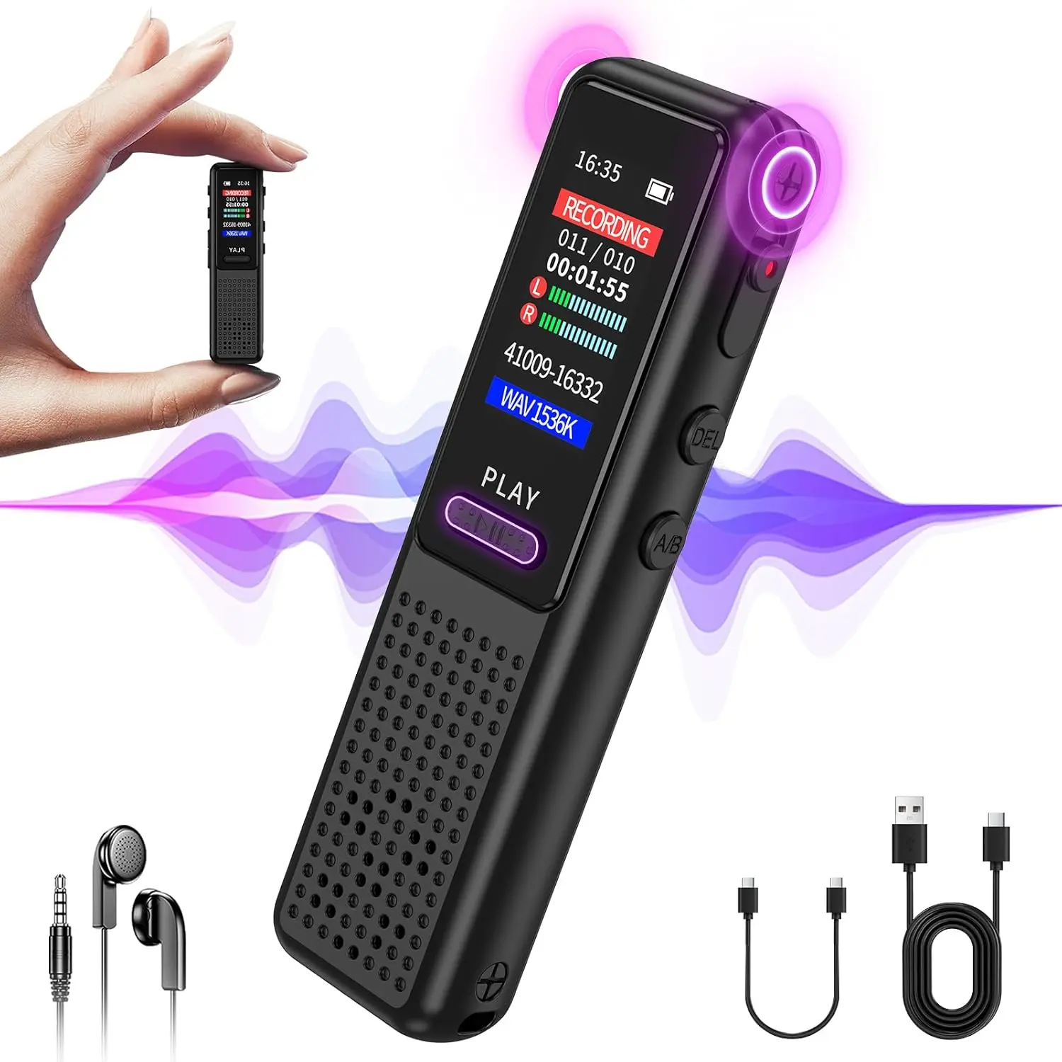 64GB Rechargeable Digital Voice Recorder - Upgraded Voice-Activated Dictaphone with AI Noise Reduction, Audio Playback, Memory Storage, Button Control for Lectures, Meetings