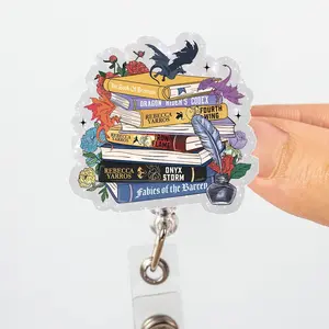 Fantasy Bookish Badge Reel, 4th Wing Dragon Badge Reel, Book Lover Gift, ID Holder, Badge Clip for Reader