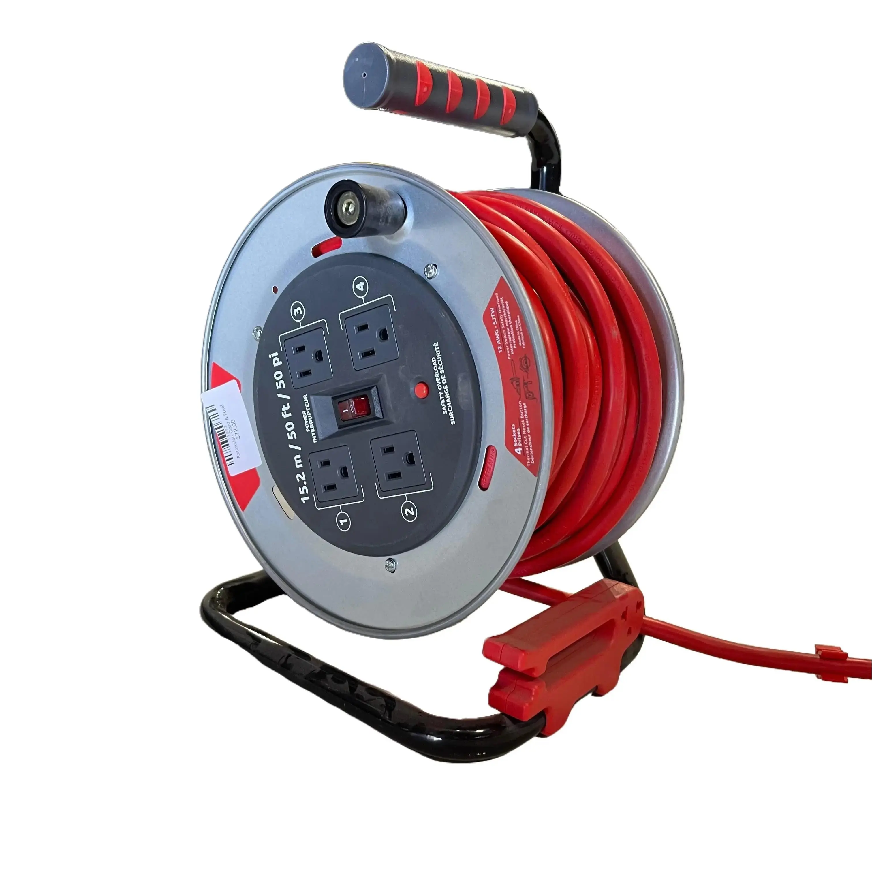 Link 2 Home Heavy Duty 50 Ft Extension Cord Reel with 4 Sockets (12AWG-SJTW)