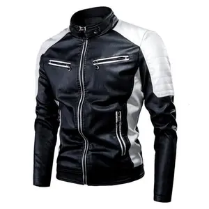 Thin Spring and Autumn Leisure Clothes Fashion Splicing Motorcycle Leather Jackets Men's Wear