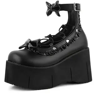 CELNEPHO Gothic Shoes for Women Goth Platform Boots Chunky Heels Ankle Buckle Strap High Heels Round Toe Bow Boots Gothic Punk Shoes Jennifers Body Boots Gift Party Cosplay  Dress Shoes