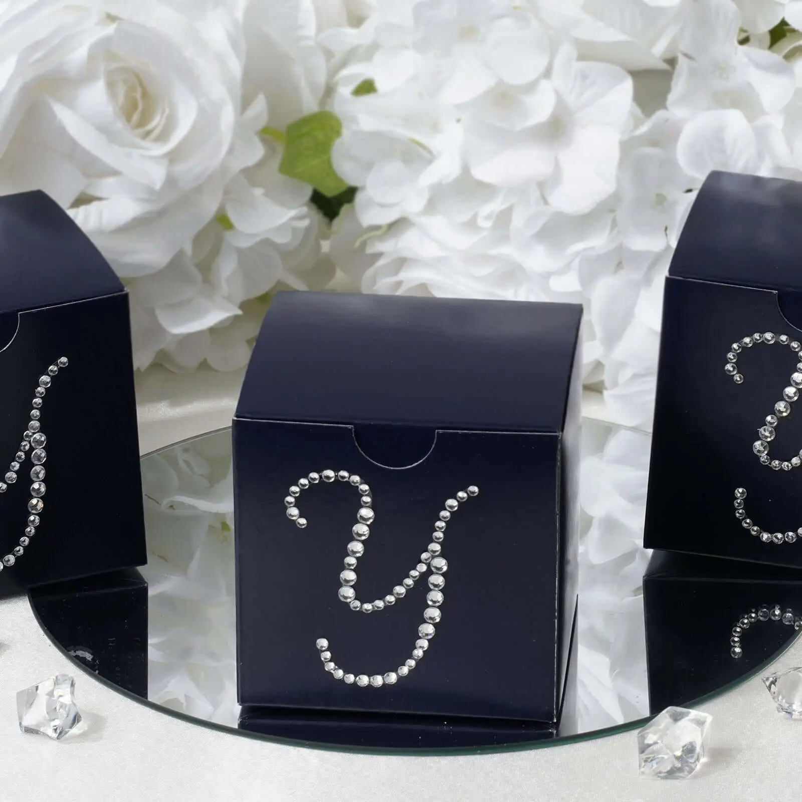 100-Pack Personalized Diamond Monogram Wedding Favor Boxes (3"x3"x3") - Customizable, Exquisite, Handwritten Style, Easy to Assemble for Birthday Party