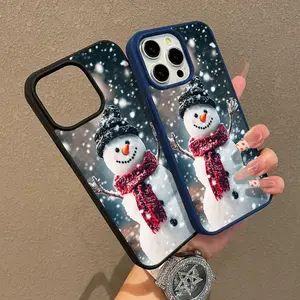 Unique Christmas Snowman Pattern Premium Magnetic Phone Cases for iPhone 17 Air 16 15 14 Pro Max 13 12 11 Plus Silicone Protector Shockproof Acrylic Cover Cellphone Magsafe Case