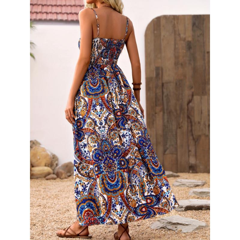 Women'S Casual Slingback Dress A1616, Spaghetti Strap, Shirred, Motif Cachemire Pattern, for Spring/Summer  Fabric Polyester Womenswear Collar Comfort Multicolor Sleeveless Women's Elegant Loose Midi Flowery Backless Mini white  dress  girl