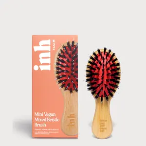 INH Hair Mini Vegan Mixed Boar Bristle Brush for All Hair Types and Synthetic Extensions Handy Ergonomic Travel Size Hairbrush for Grooming Detangling and Shine