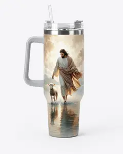 40oz Tumbler with Handle featuring an image of Jesus.