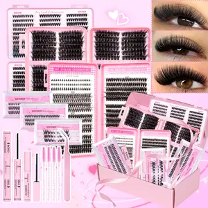 SexySheep 10 Styles Lash Clusters Kit,1 Set Mixed Length Individval Eyelash Extensions Kit,Self Grafting False Eyelashes with Tweezers&Glue&Remover,DIY Eyelash Extensions,Prefessional Eye Makeup Accessories for Women