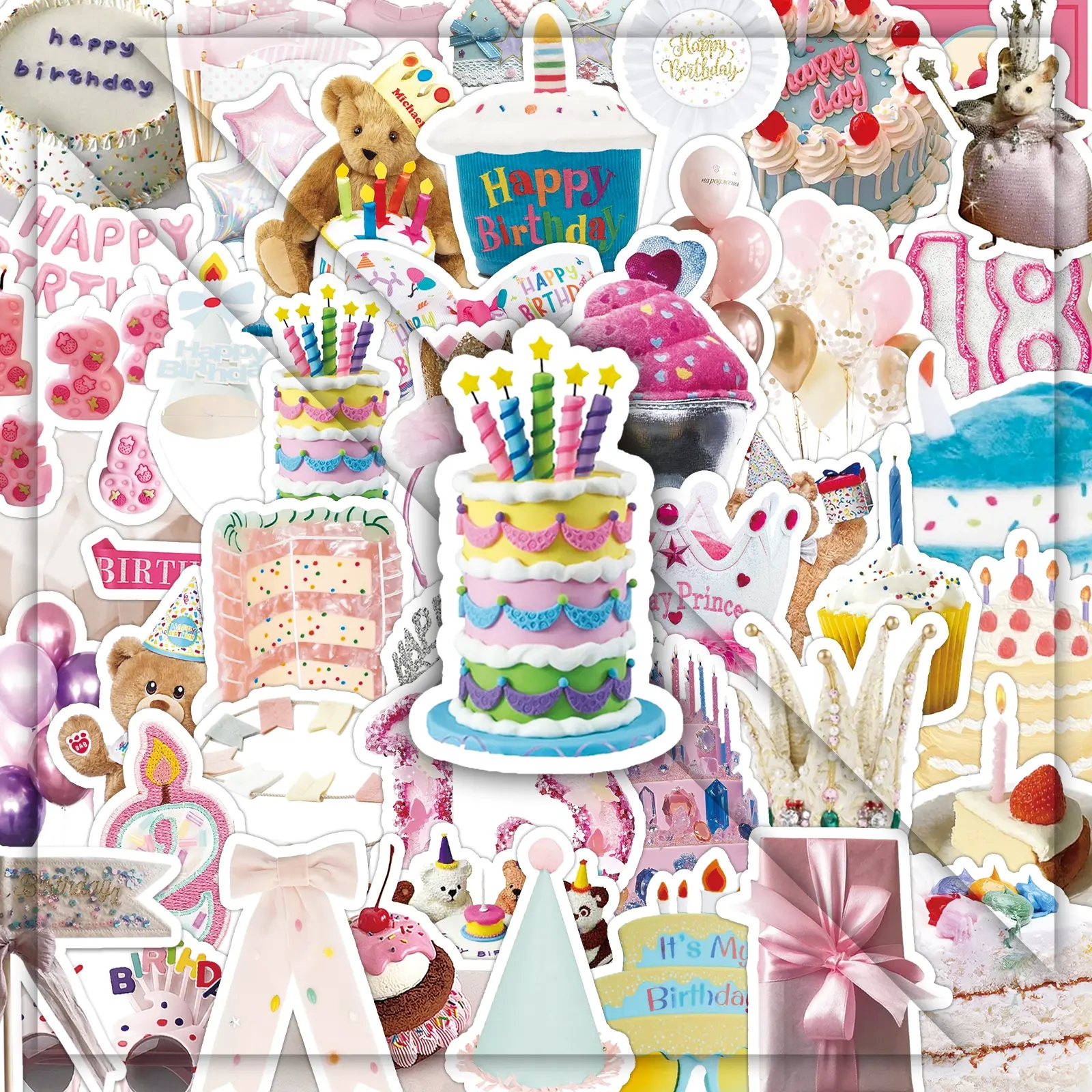 50pcs Birthday Stickers - Whimsical Cartoon Decals Diy Decorative Stickers for Party Decor & DIY Crafts Sticker Packs