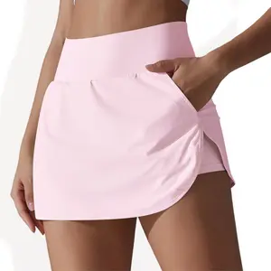 Anna-Kaci Active Women's High Waist Athletic Skort with Built-In Shorts and Side Pockets- Large, Pink