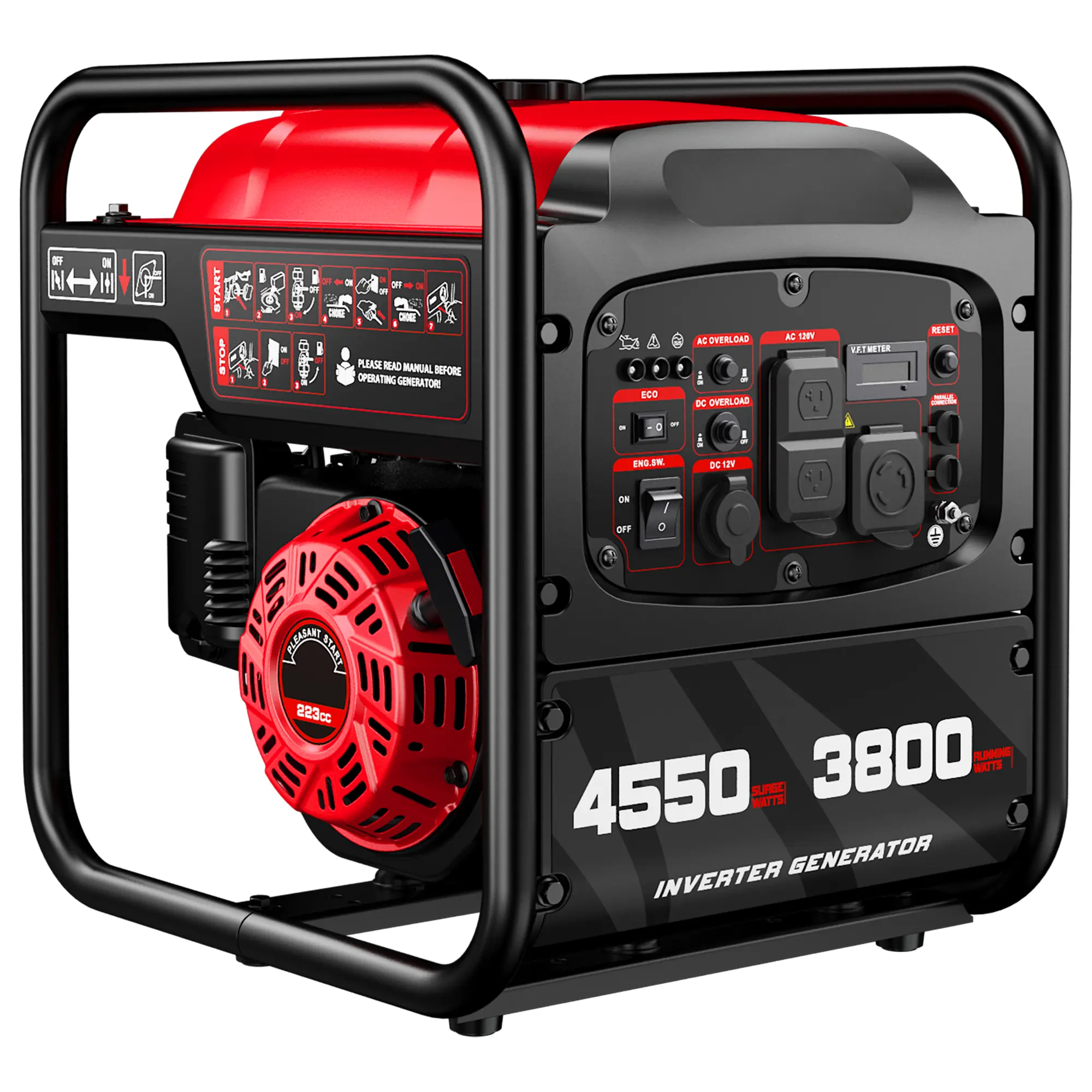 Portable Inverter Generator 4550W Peak 3800W Running, Quiet Gas Powered Generator for RV Camping, Home Backup & Outdoor Projects, 223cc 4-Stroke Engine, 13H Runtime, 120V/30A Power, Fathers Day Gift