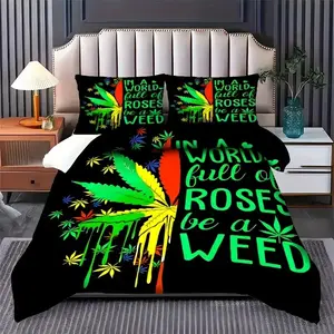 3pcs Maple Leaf Pattern Print Quilt Set, Bedroom Bedding Set, Soft Polyester Fabric, Zipper Design, Modern Style Bedding Essentials