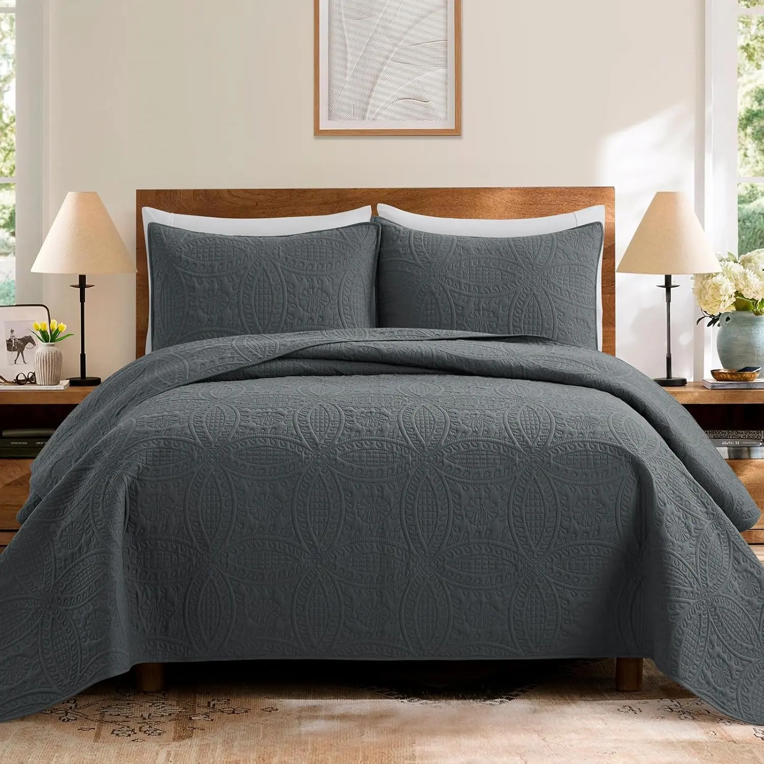 Quilt Bedding Set,Ultrasonic Queen King Size Quilt Set,Bedding Set Lightweight Soft  Bedspread Coverlet With Coin Pattern, 3 Pieces Lightweight Pure Cotton Coverlet Bedding Set For All Seasons