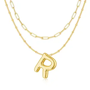 NECOCY Layered Bubble Letter Necklace for Women Trendy Dainty Initial Name Choker Pendant Personalised Jewellery Gift Tarnish Proof Jewelry Fashionable Accessories