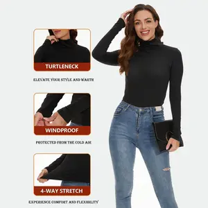 4 Pack Women's Long Sleeve T Shirts Thermal Workout Underwear Shirts Turtle Neck Fleece Lined Compression Long Sleeve Base Layer Tops For Skiing Gym Outdoor Sports Gym Activewear