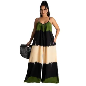 Women's Colorblock Cami Jumpsuit, CasualSleeveless Spaghetti Strap Jumpsuit for Summer,Women's Clothing for Daily Wear, Casual ExerciseJumpsuit,Womenswear