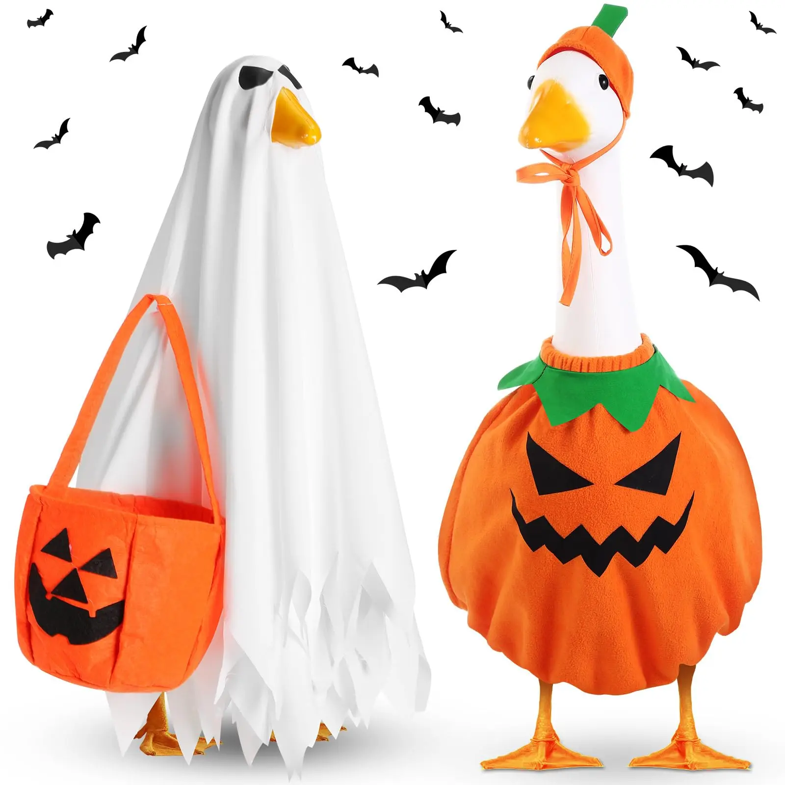2 Sets Halloween Porch Goose Outfit fit 23 inch Goose, Lawn Porch Goose Clothes Clothing Fall Halloween Outfit for Outdoor Patio Yard Lawn Art Decoration