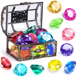 P-TBT096   Diving Gem Pool Toy 10PCS  Big Colorful Diamond Diving Toy with Treasure Box Chest Pirate Pool Toys for Kids Toddlers Underwater Sinking Dive Gemstone for Swimming Bath Birthday Party Decoration