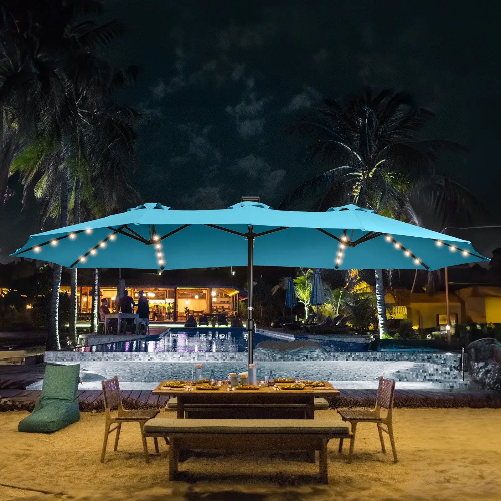 Light Blue-Solar 48 LED Lights