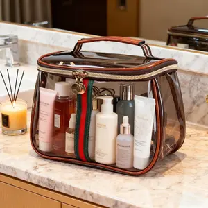 Vintage Large Capacity Waterproof Transparent Storage Bag, Wide Handle Design, Fashionable Luxury Gift for Toiletries & Cosmetics, Transparent Vanity Bag valentine gifts valentine gift ideas bf valentine's gift stylish luxury bag