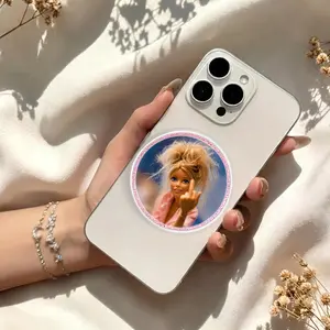 Sassy Blonde Doll Phone Grip, Pink Glitter Round Phone Holder, Funny Girl Phone Stand, Cute Phone Accessory Gift