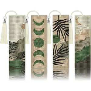 4-piece set, 5D diamond art bookmark, diamond painting bookmark, acrylic 5D Bohemian-style bookmark, DIY painting bookmark with tassel flowers, adult beginner craft items crystal water diamond bookmark, Book Accessories