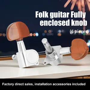 Open-Style Folk Guitar String Tuners Silver Color Agate Head Knobs PVC Bag Set + Screws, Durable & Stylish Design