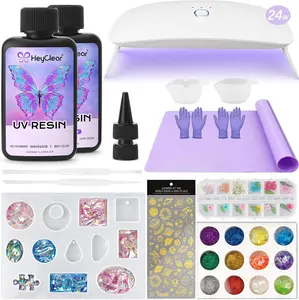 UV  Kit 200g with Upgraded Large UV Light, Molds and Casting Tools -Super Clear, Hard, Low Odor, Premixed and Fast Curing for Coating,  Making, DIY Craft Decorations