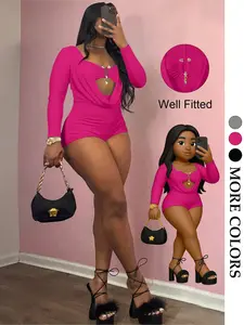 Women's Hollow Out Romper, Sexy Deep V Cutout Design, Spring Summer Fashion, Slimming Fit, Versatile and Stylish, Perfect for Layering