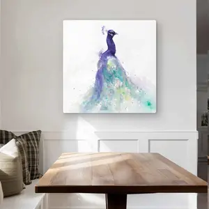 212 MAIN 32x32 in. Aluminum Artwork - Modern Abstract Peacock Bird Watercolor Metal Print, Vibrant Purple, Nature-Inspired Home Decor for Rooms, Modern Abstract Art