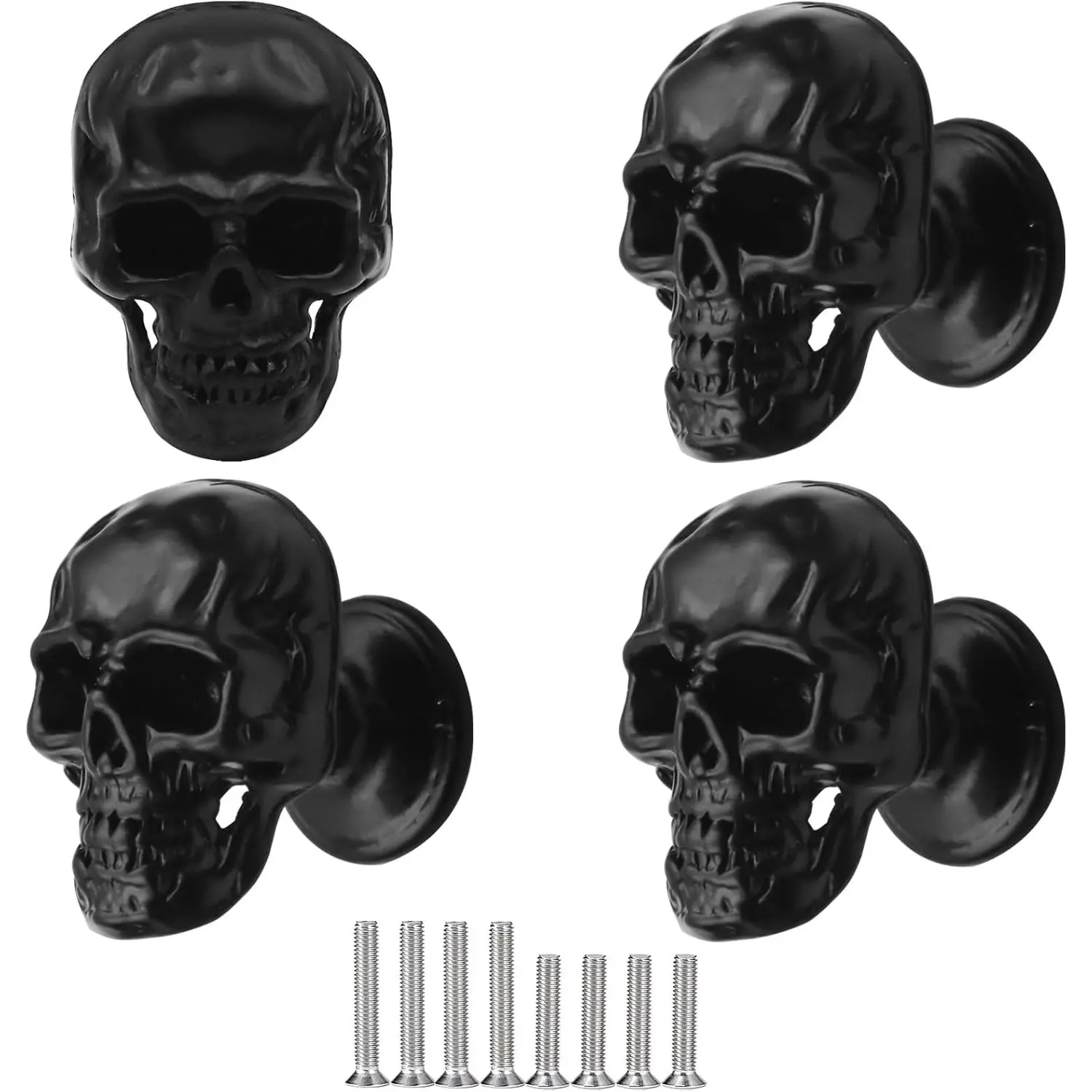 4 pcs Creative Skull Knobs Pull Handle Cabinet Door Furniture Dresser Kitchen Wardrobe Single Hole Pulls Handles (Black)