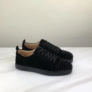 Men's low cut black velvet studded casual, multifunctional, comfortable, and fashionable red soled sports shoes Sneaker Trainer