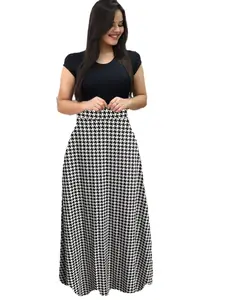 Spring Summer New Print Colorblock Houndstooth Long Sleeve Dress, Stylish Women's Fashion, Perfect for Casual Wear, Comfortable and Trendy