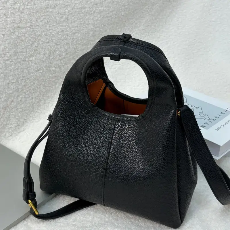 Pebbled Leather Crossbody Bag for Women Cutout Top Handle Shoulder Handbag Small Slouchy Bucket Tote Purse Contrast Interior Aesthetic Daily Satchel