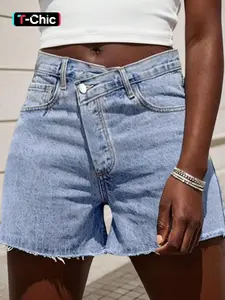 Stylish Chic Women's Casual Denim Shorts with Cross Waist Design, Comfortable Fit for Travel & Daily Wear, Perfect for Summer Holidays